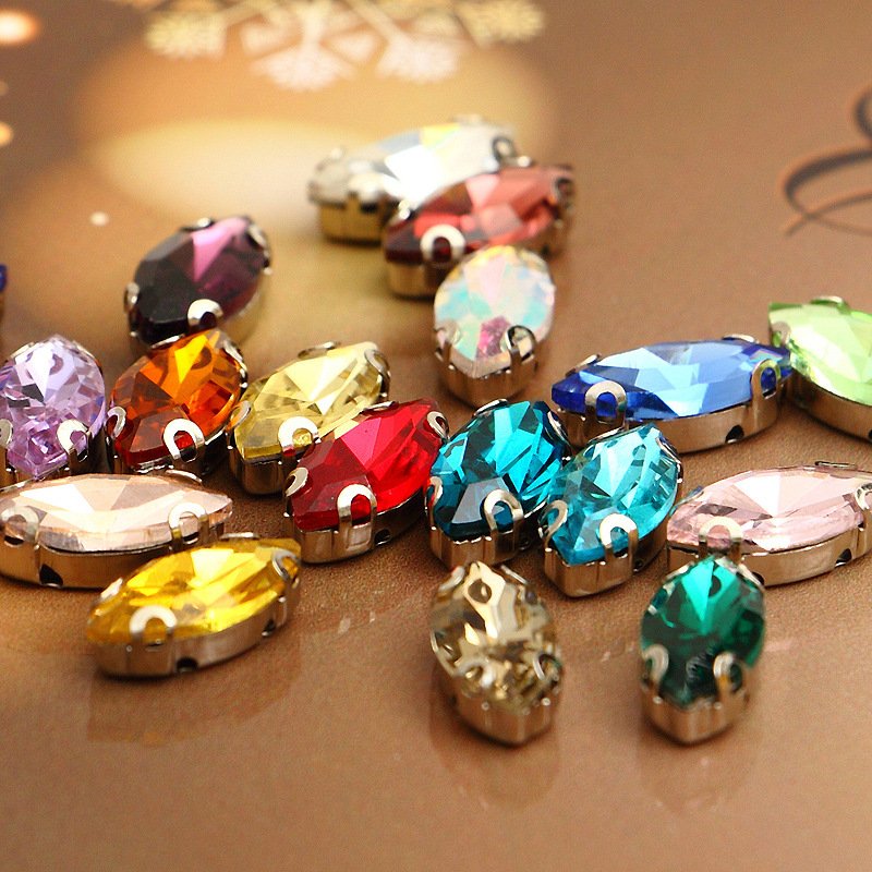 Factory wholesale 5*10mm 7*15mm horse eye multi shape Glass rhinestone with claw hand sewing glass rhinestones