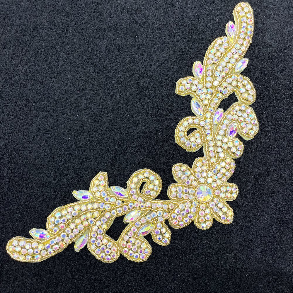 PE005 hot selling luxury AB color hot fix crystal patch rhinestone applique for dress