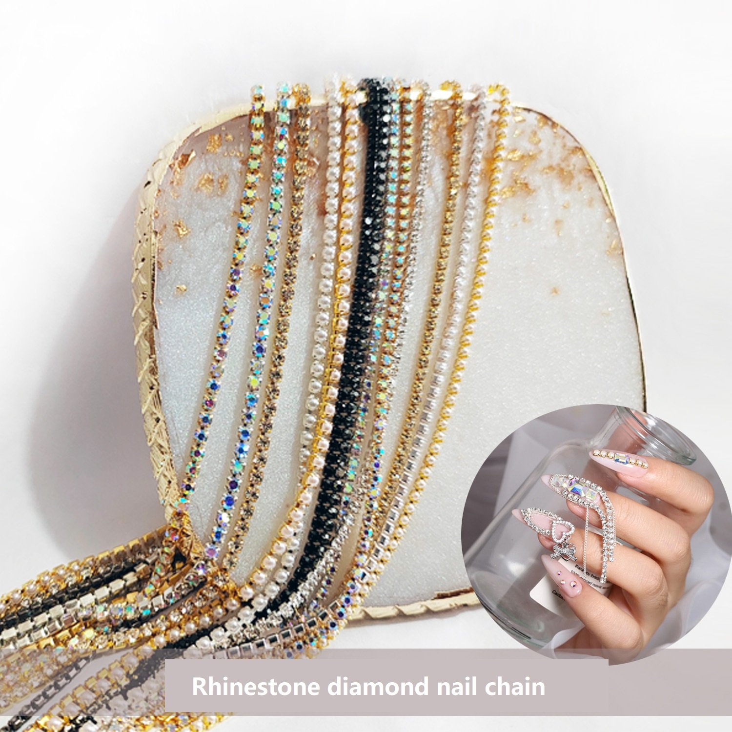 Wholesale Beauty Charms Nail Art Supplies Stones Decoration Luxury Jewelry Glass Diamond Crystal Nail Rhinestones Chain