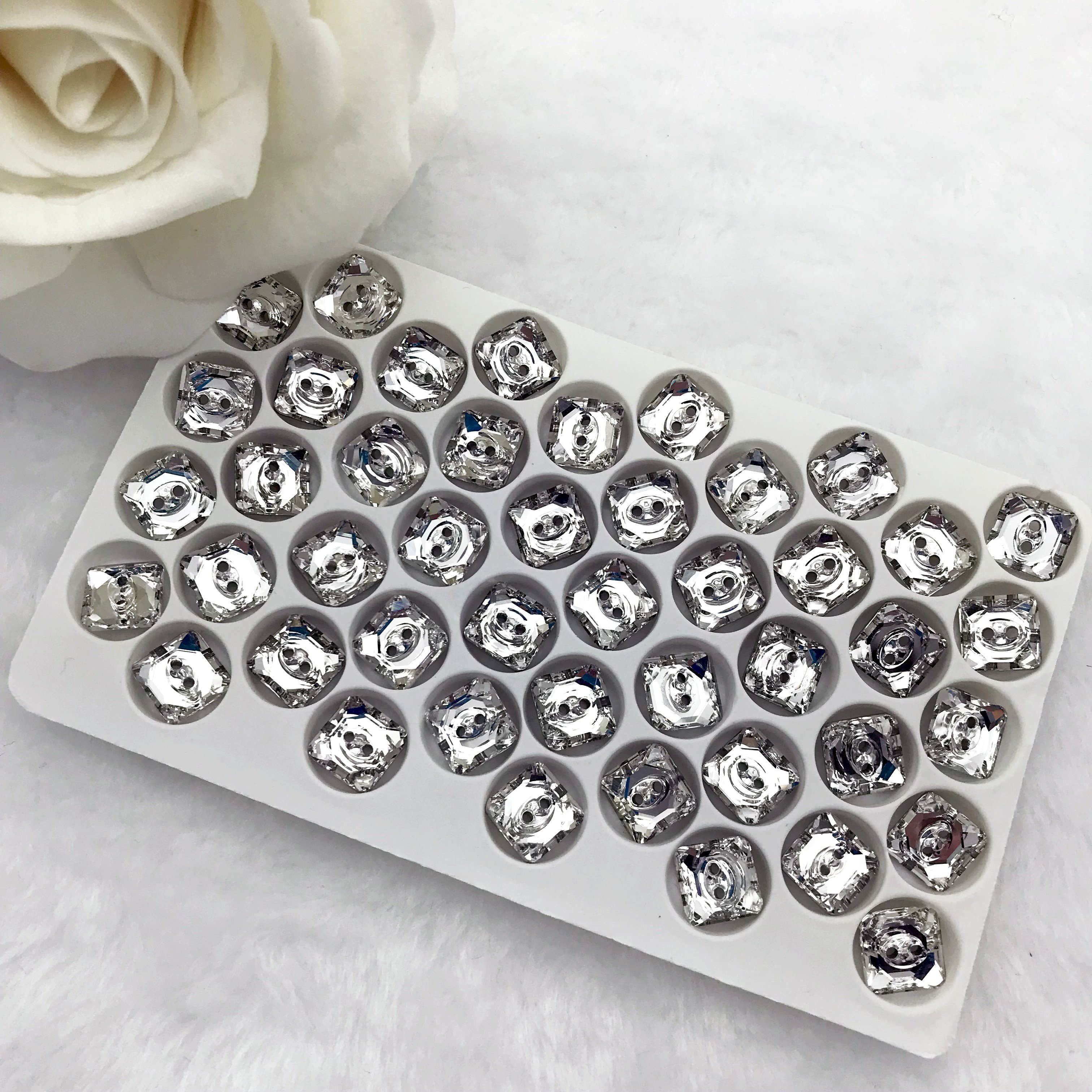 12mm two holes rhinestone crystal square glass buttons