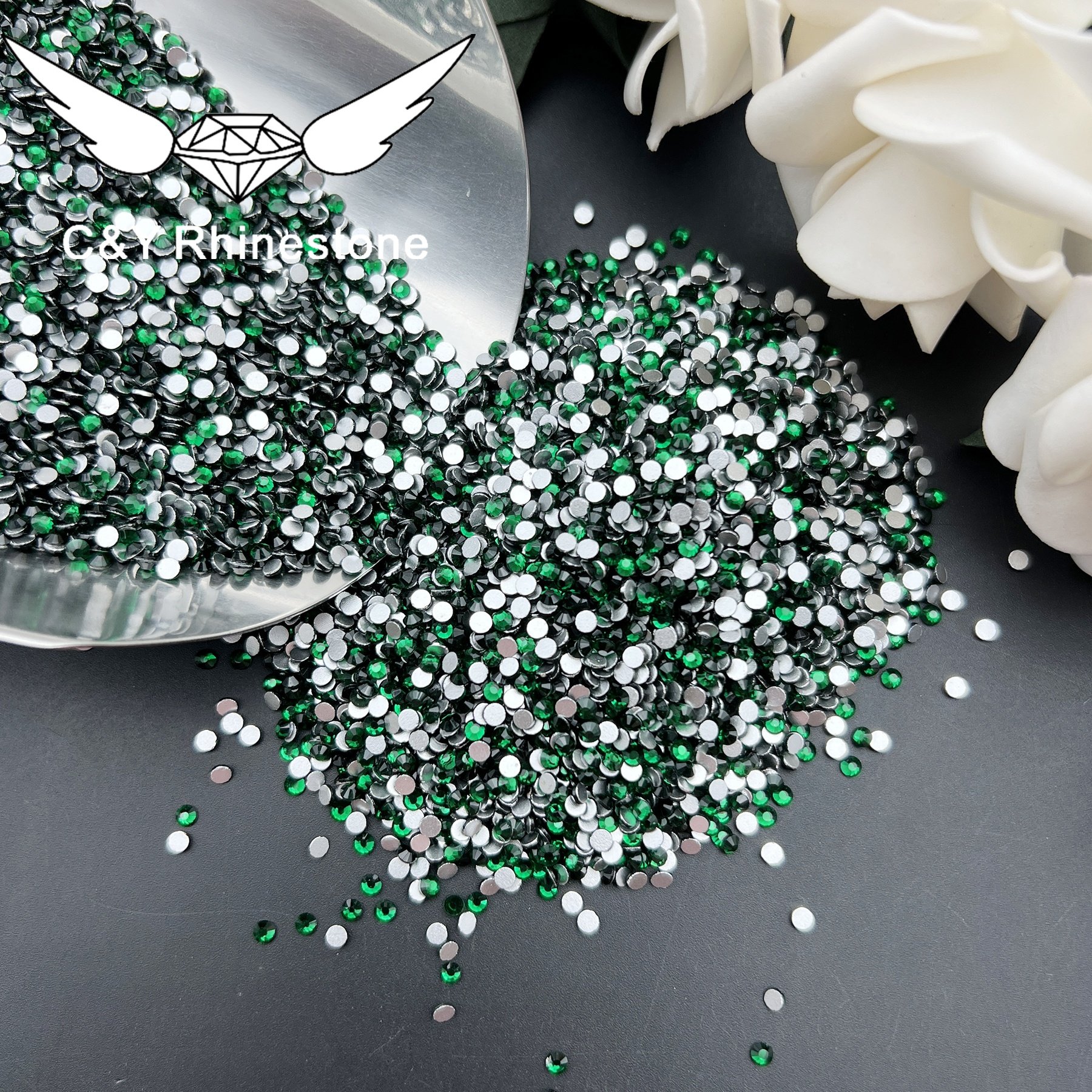 CY Emerald Wholesale Foiled Back Loose Non Hotfix Flatback Glass Crystal Green Rhinestones