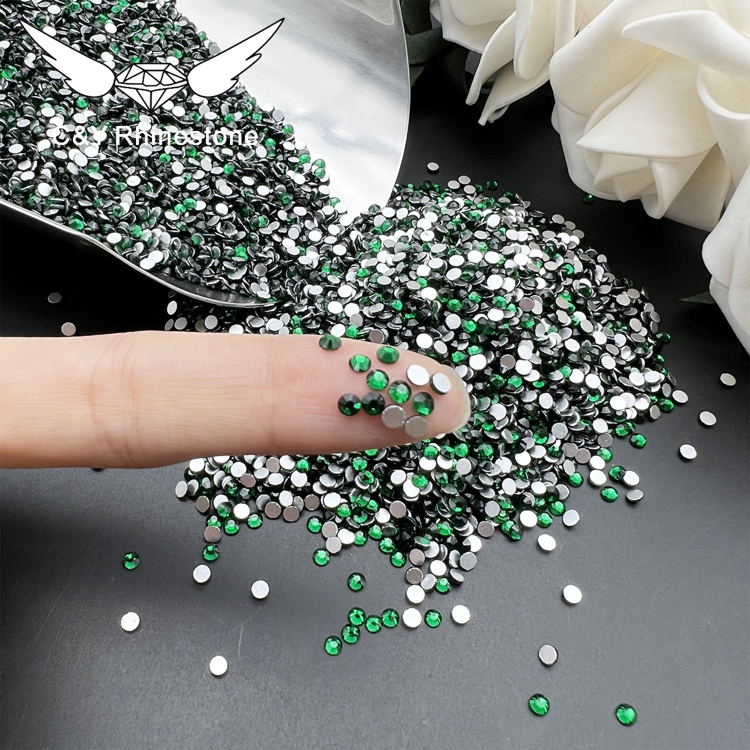 CY Emerald Wholesale Foiled Back Loose Non Hotfix Flatback Glass Crystal Green Rhinestones