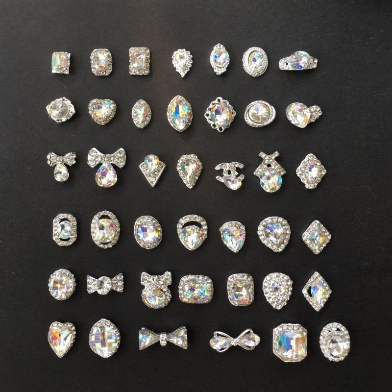 new arrival 41pcs Rhinestones for Nails Nail Diamonds Glass Crystal AB Metal Jewels Stones for 3D Nails Art Decoration