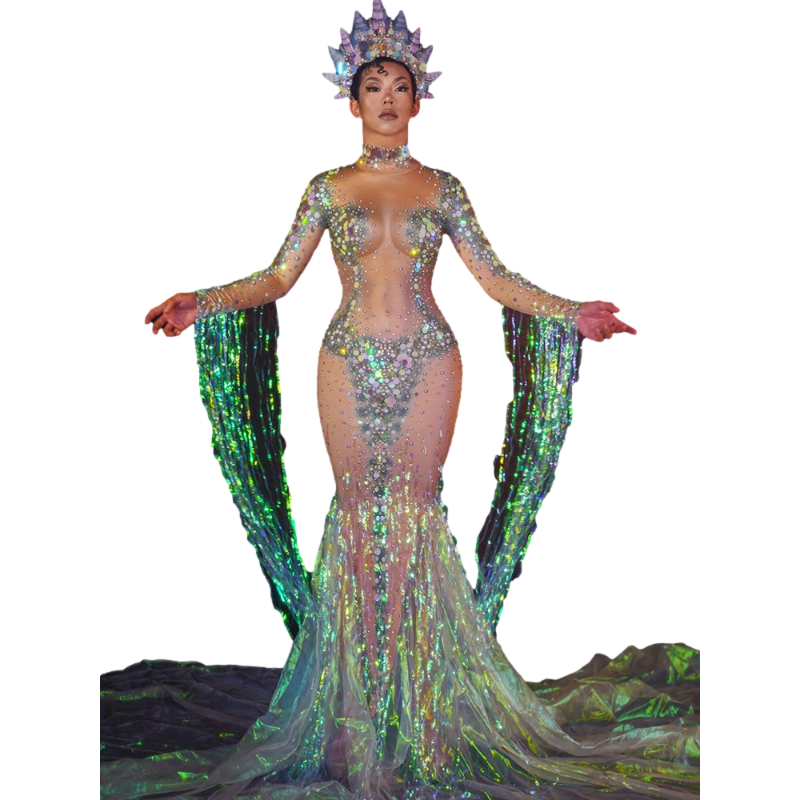 Rave Drag Stage Rhinestones Stretch Performance Party Celebrate Luxurious Shining Costume Outfit Wear