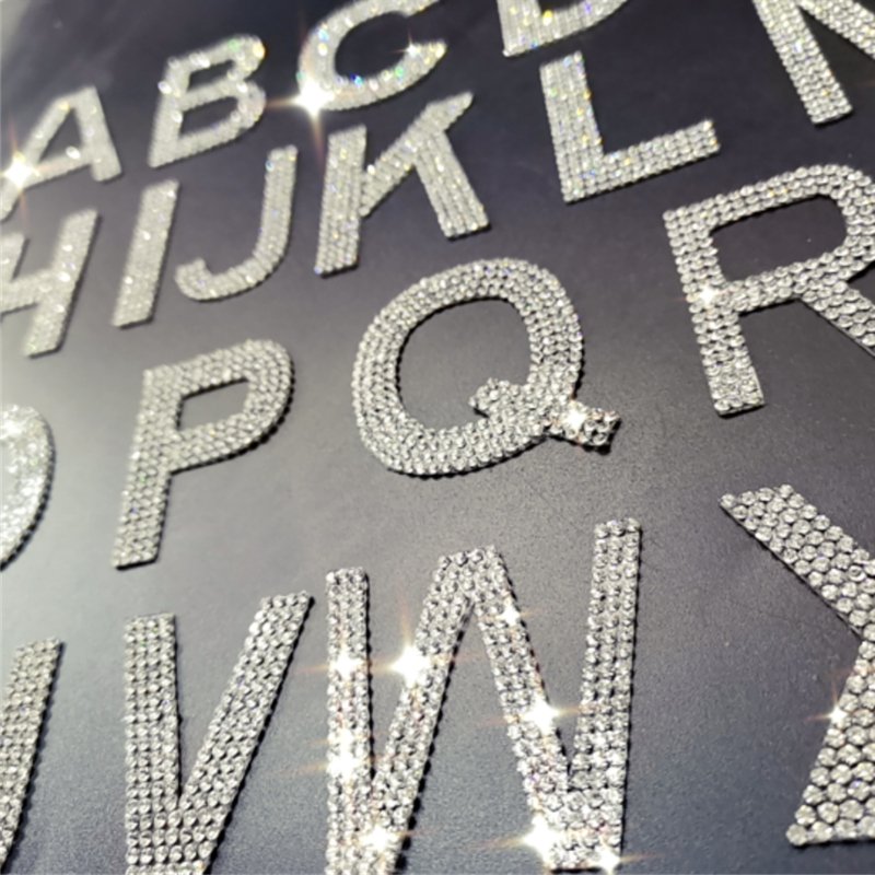 Hot Fix Rhinestones on Letters Patch for Clothing Badge Paste High-quality Glass Alphabet Letter Applique Iron Bag Packaging