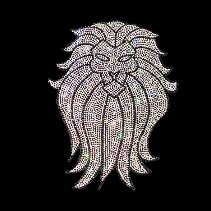 Hot fix iron on rhinestone lion transfer patches bling heat press crystal template motif custom design