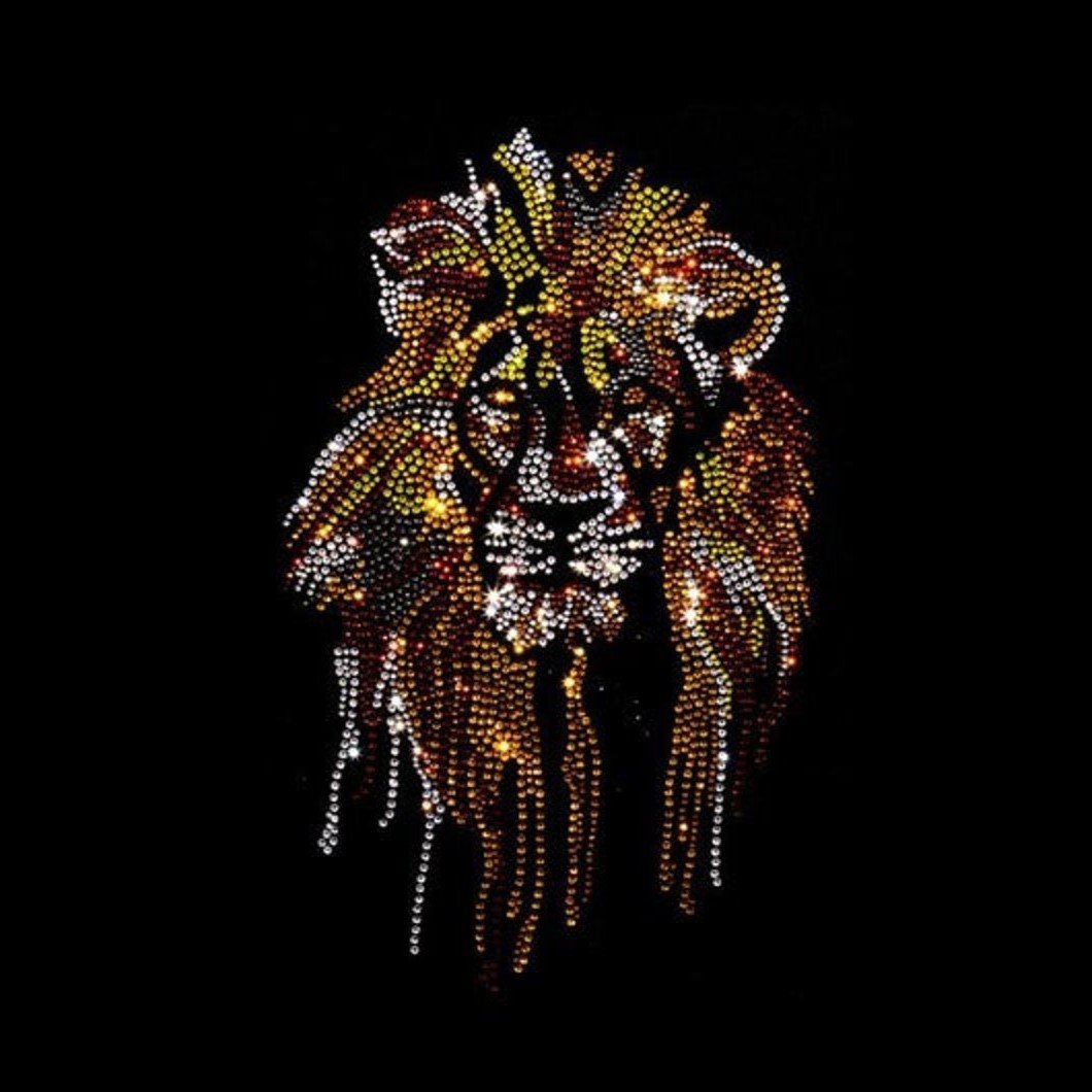 Hot fix iron on rhinestone lion transfer patches bling heat press crystal template motif custom design