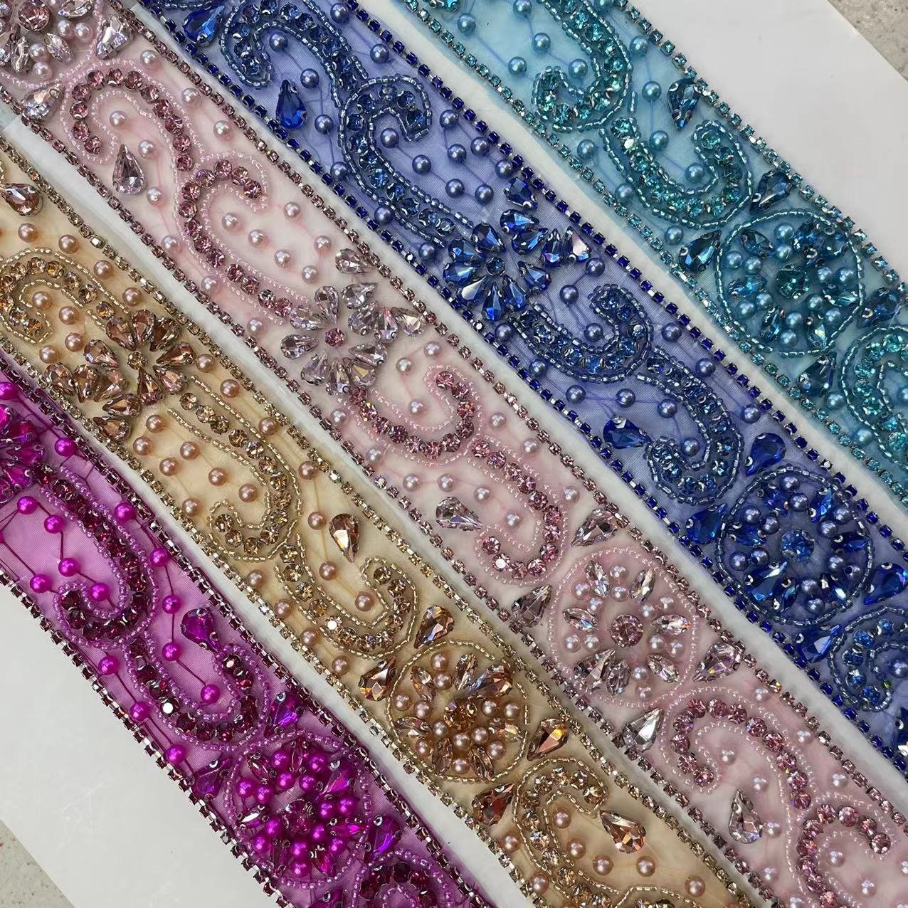 Exquisite high-quality rhinestone trim clothing accessories for wedding dress rhinestone lace trim