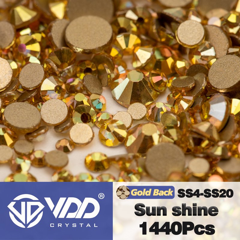 VDD 1440Pcs SS4-SS20 Mix Size Clear Crystal Non HotFix Gold Flat Back Rhinestones Decorations DIY Stones 3D Nail Art Accessories