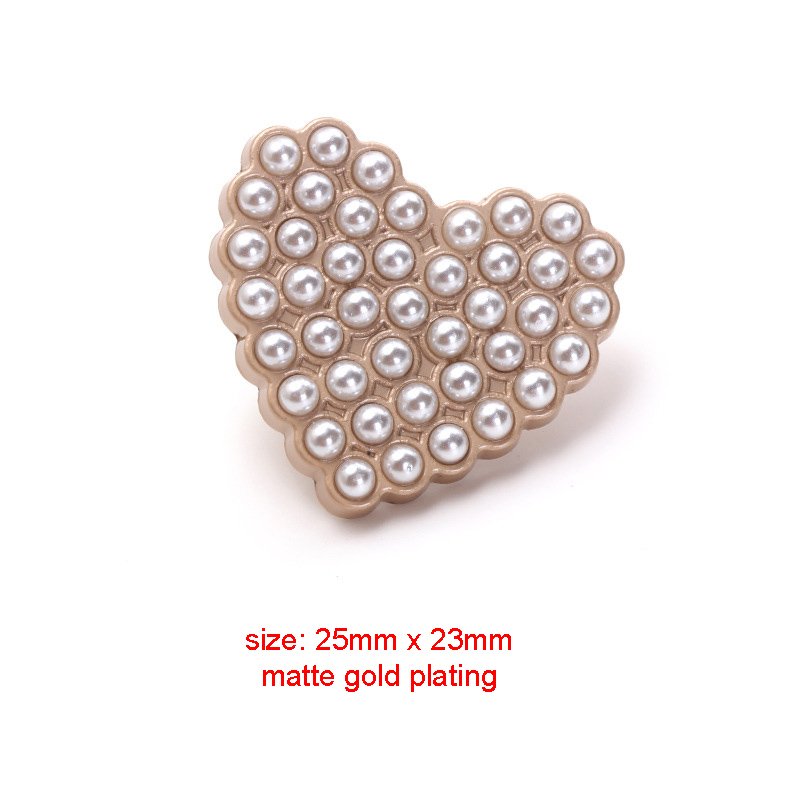 small moq accept fancy custom gold plate shank heart shaped rhinestone pearl metal buttons for woman clothes