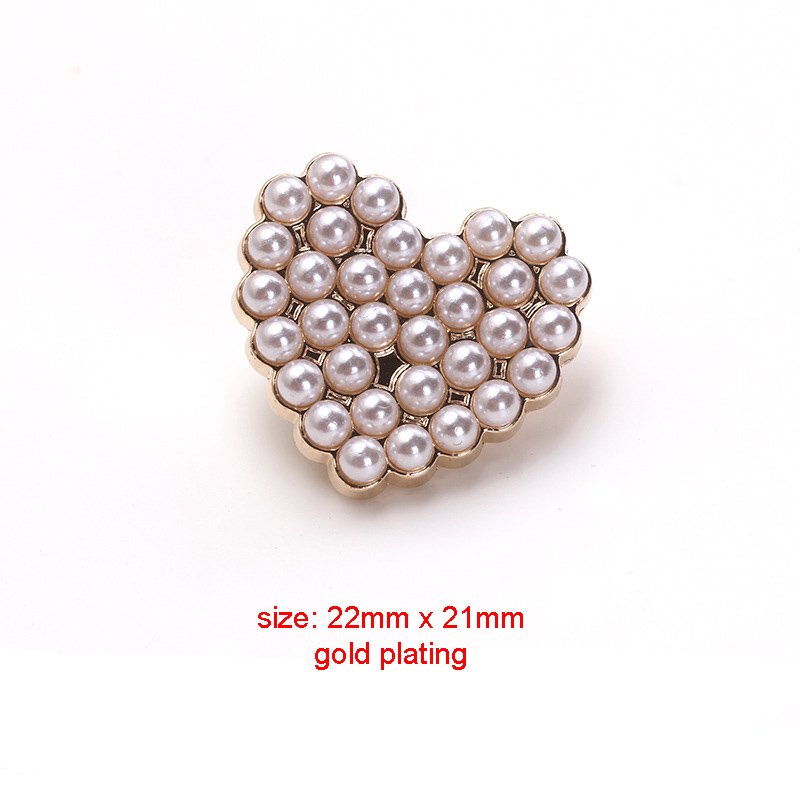 small moq accept fancy custom gold plate shank heart shaped rhinestone pearl metal buttons for woman clothes