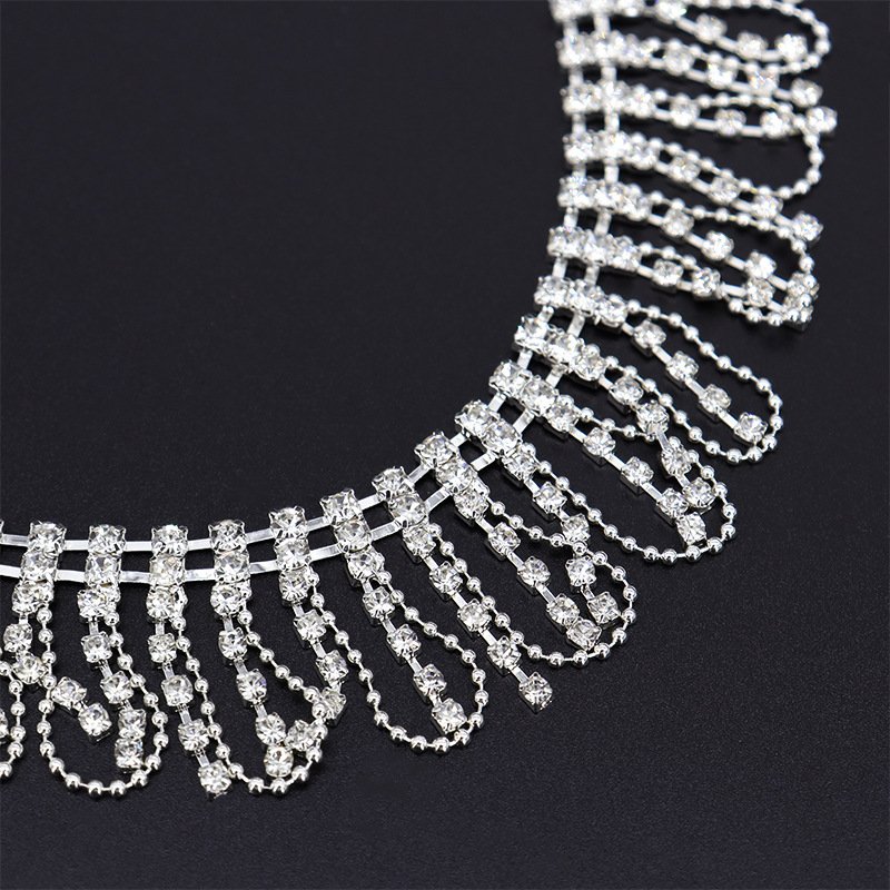 High Quality Glass Rhinestone Chain Crystal Ribbon Trim Strass Applique Rhinestones Tassel Fringe For Shoes