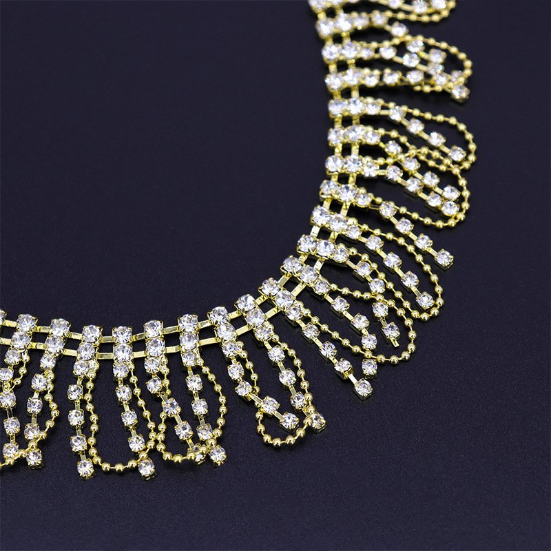 High Quality Glass Rhinestone Chain Crystal Ribbon Trim Strass Applique Rhinestones Tassel Fringe For Shoes