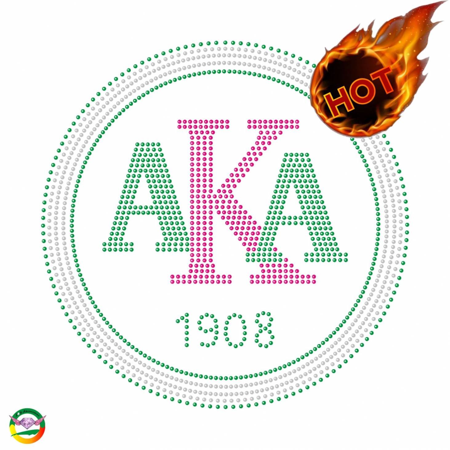 Factory Direct Sale Pink and Green AKA 1908 Rhinestone Transfer Custom Sorority Rhinestone Iron On Applique for Shirt