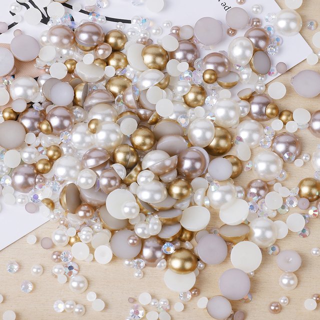 Mix Size Half Round Pearl ABS Beads Flat Back Rhinestone For DIY Garments Nail Art