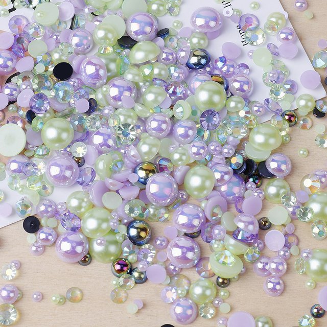 Mix Size Half Round Pearl ABS Beads Flat Back Rhinestone For DIY Garments Nail Art