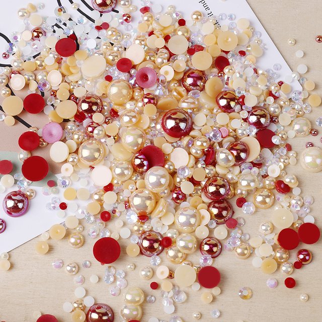 Mix Size Half Round Pearl ABS Beads Flat Back Rhinestone For DIY Garments Nail Art