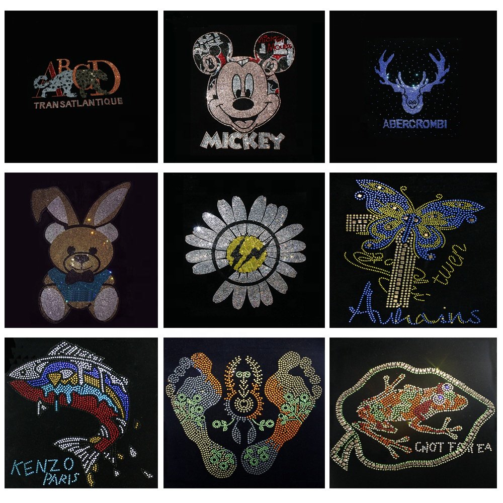 Factory Direct Sales Rhinestone Hotfix Transfer Bling Patches Iron On Transfer Heat Transfer Motif For T--shirt