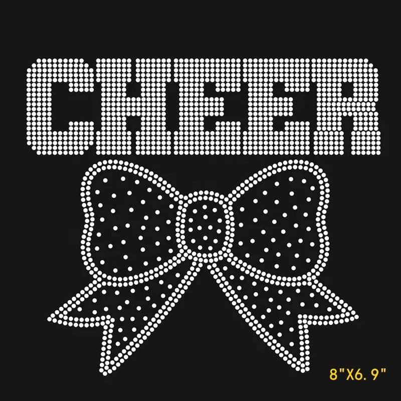 New Cheer Bow Rhinestone Transfer Hotfix Rhinestone Iron On Heat Transfer Cheer Design Motif Applique Patch Bling Ready to Press