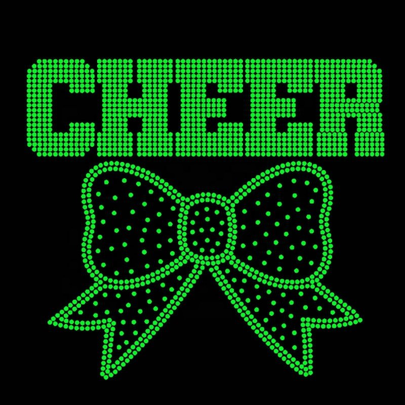 New Cheer Bow Rhinestone Transfer Hotfix Rhinestone Iron On Heat Transfer Cheer Design Motif Applique Patch Bling Ready to Press