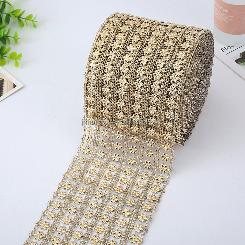 Wholesale flexible plastic banding hot fix rhinestone trim rolls in different sizes bendable rhinestone mesh trimming