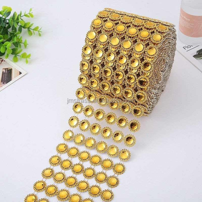 Wholesale flexible plastic banding hot fix rhinestone trim rolls in different sizes bendable rhinestone mesh trimming