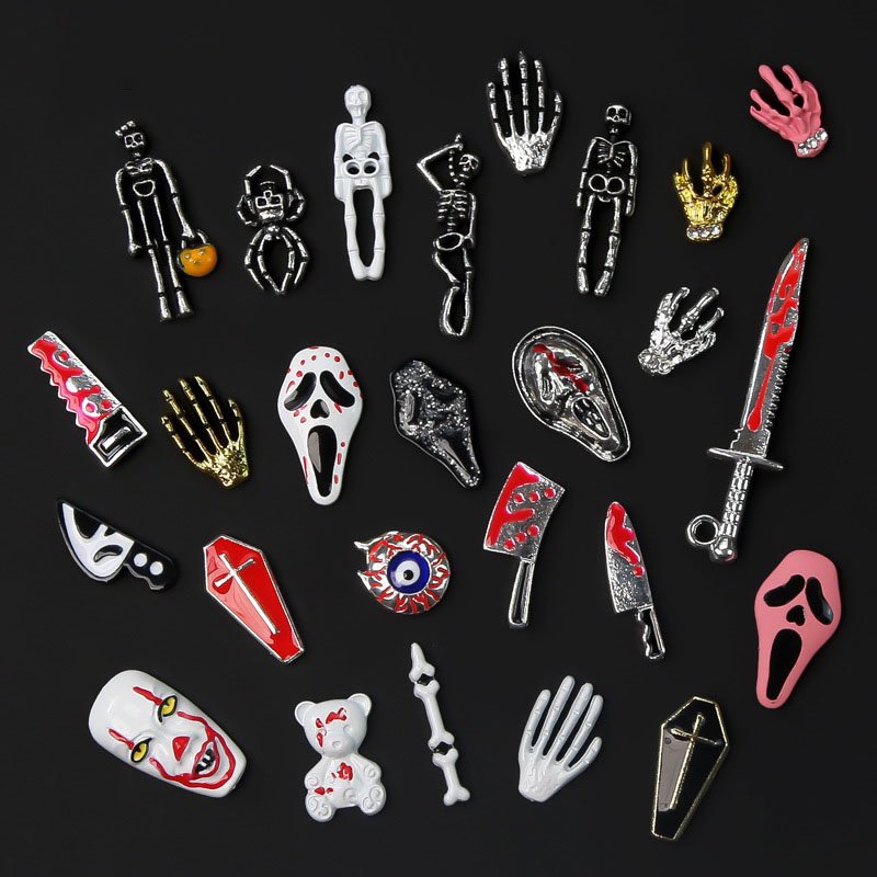 3D Retro Halloween Nail Art Rhinestones Charms Skull Alloy Halloween Nail Art Jewelry Gemstone for Women Girls Holiday Party