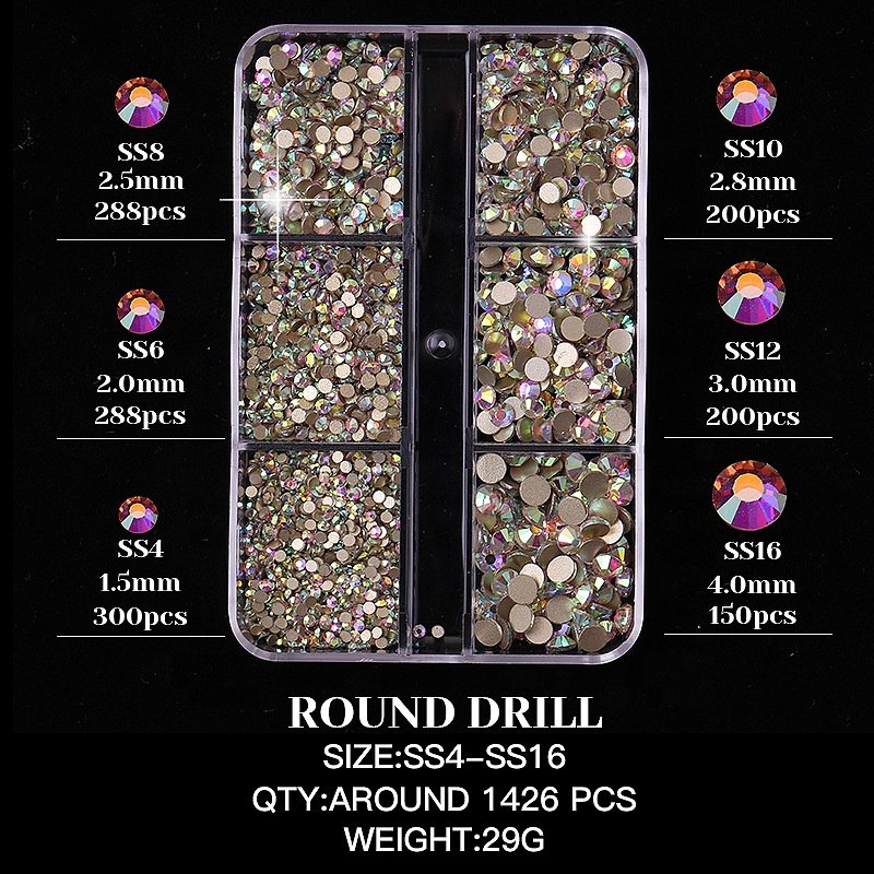 1 Box Mix Sizes Glass Hot Fix Rhinestone Flat Back Crystal Stone Strass Glitters Nail Diamond for DIY Rhinestone Nails