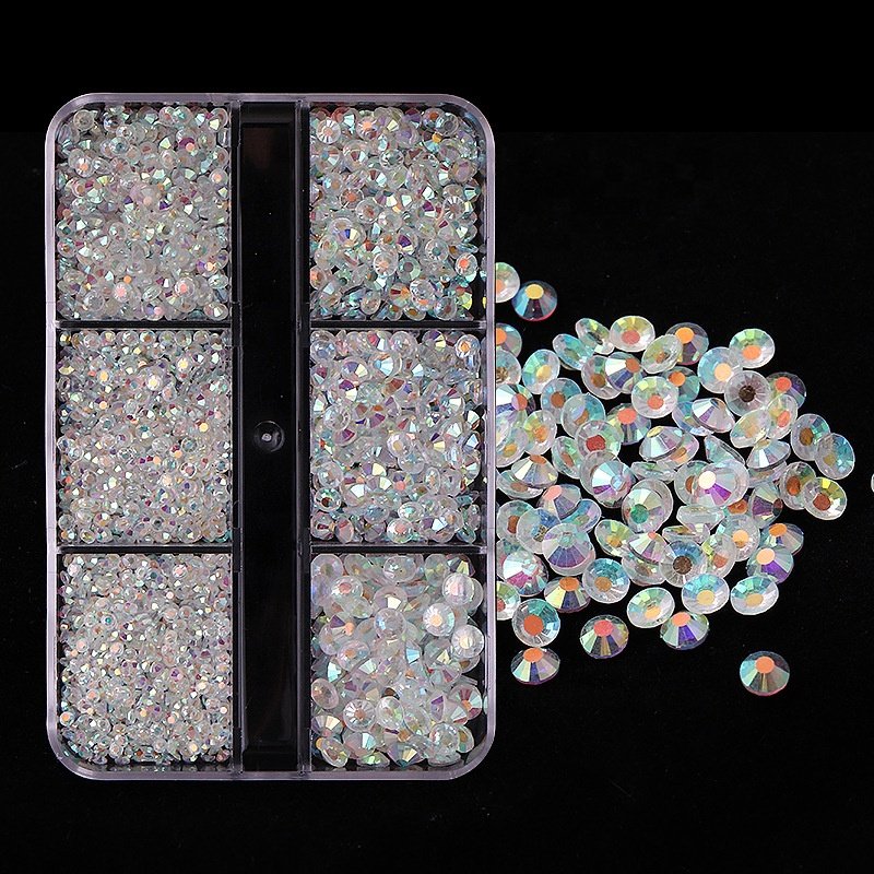 1 Box Mix Sizes Glass Hot Fix Rhinestone Flat Back Crystal Stone Strass Glitters Nail Diamond for DIY Rhinestone Nails
