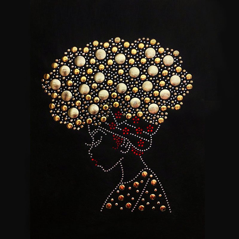 Custom black afro girl rhinestone design template strass iron on patch wholesale afro lady hot fix rhinestone transfer motif