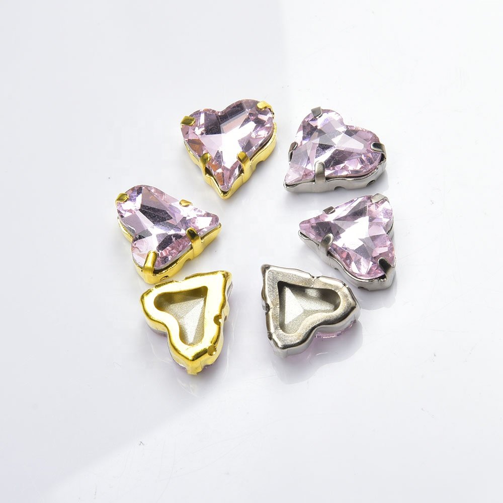 12*13mm Crooked Heart Glass Diamonds Stone Sew on Rhinestone With Claw Nail Art Crystal Wedding Dress Clothing Accessories