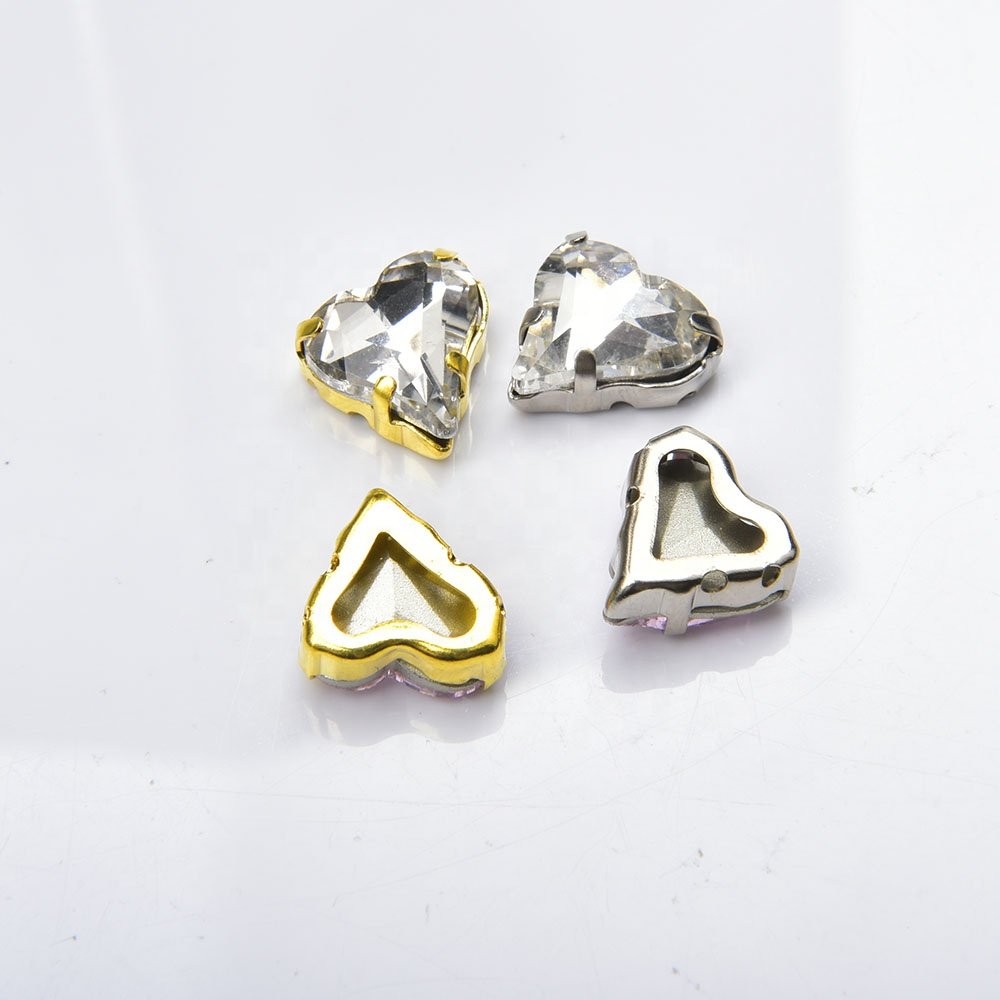12*13mm Crooked Heart Glass Diamonds Stone Sew on Rhinestone With Claw Nail Art Crystal Wedding Dress Clothing Accessories