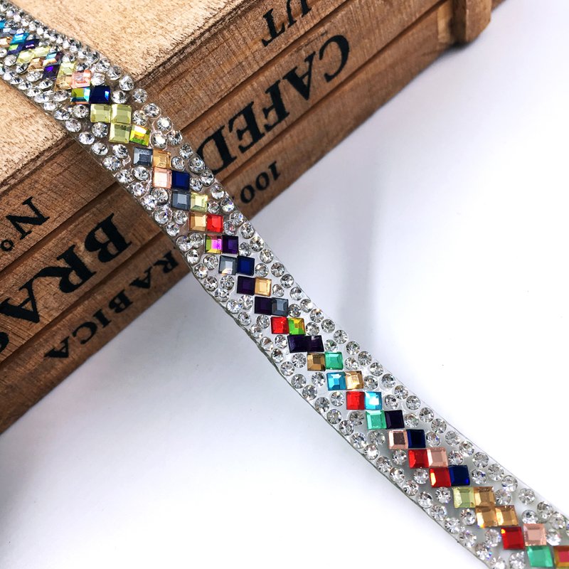 Crystal glitter rhinestone iron on trim as cloth decoration