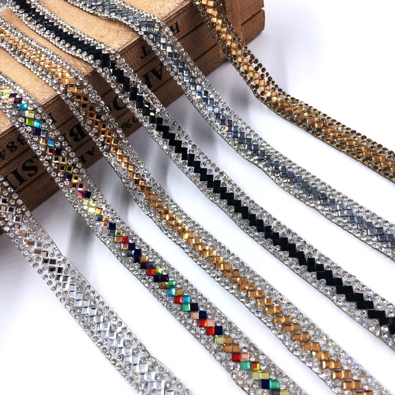 Crystal glitter rhinestone iron on trim as cloth decoration