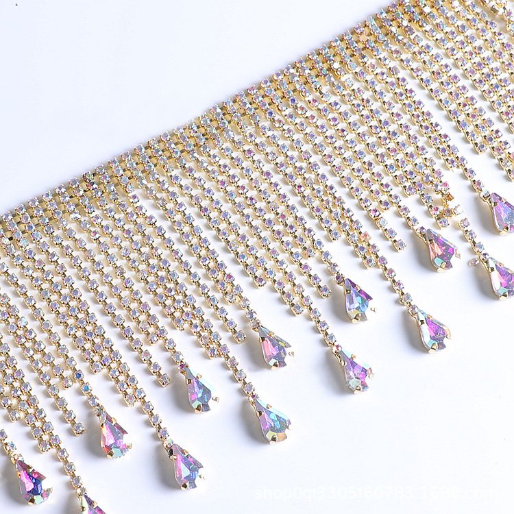 DIY Copper Chain + Shaped Diamonds Gold And Silver Color Sparkling Rhinestone Fringe Trim For Garment