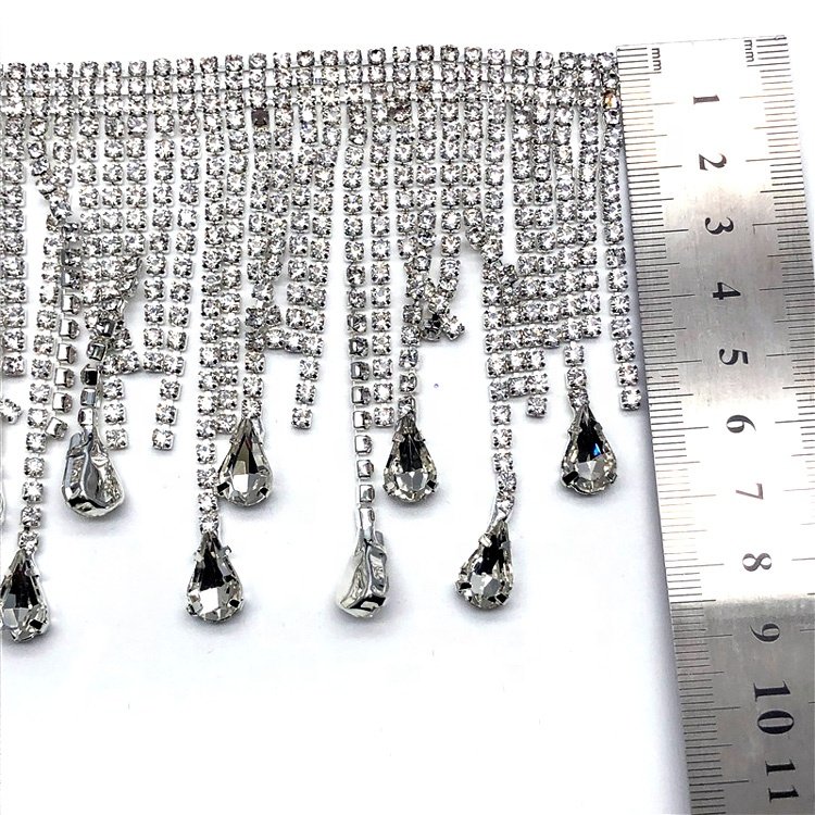 DIY Copper Chain + Shaped Diamonds Gold And Silver Color Sparkling Rhinestone Fringe Trim For Garment