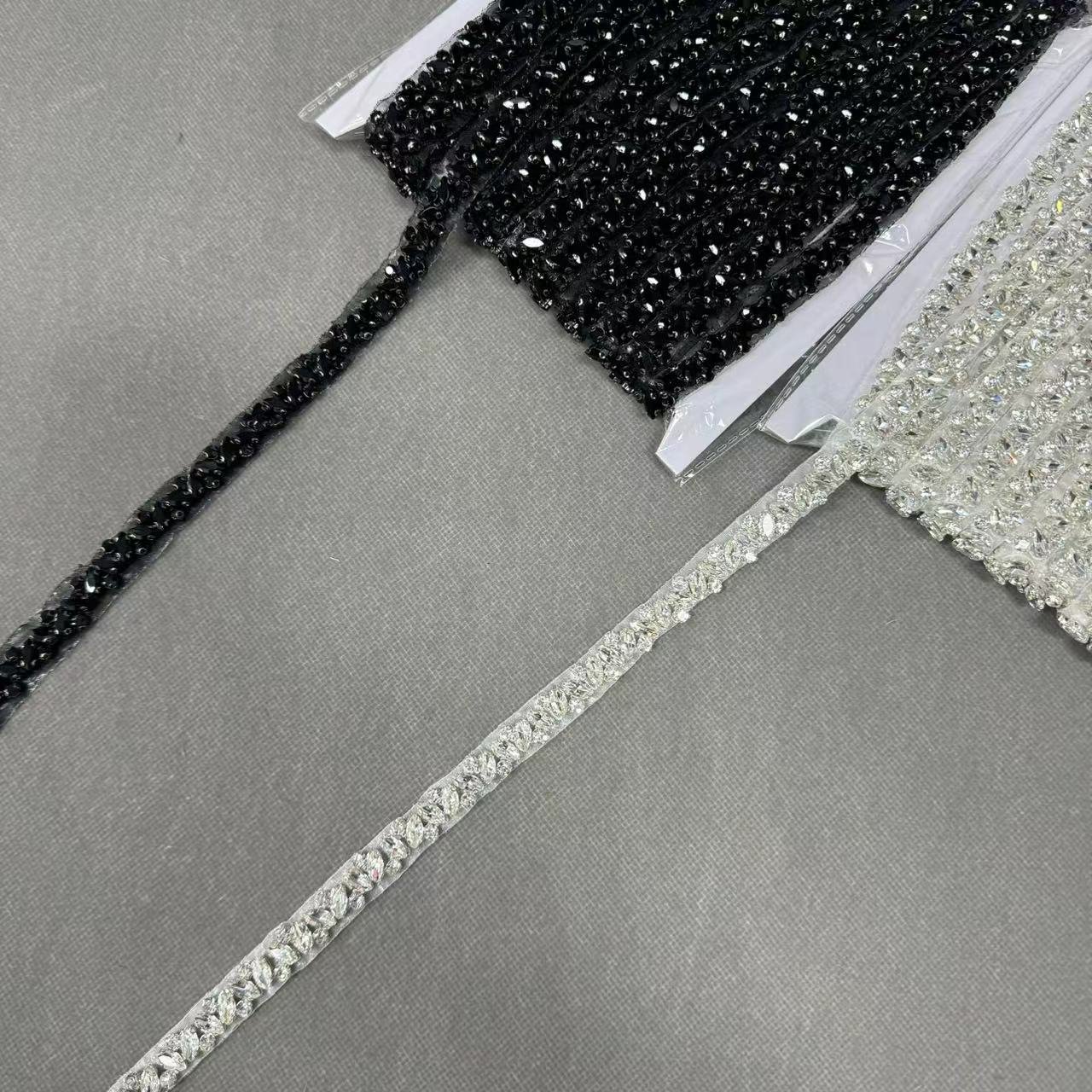 ZSY Bridal silver rhinestone applique trim rose gold beaded crystal trim iron on for wedding dress
