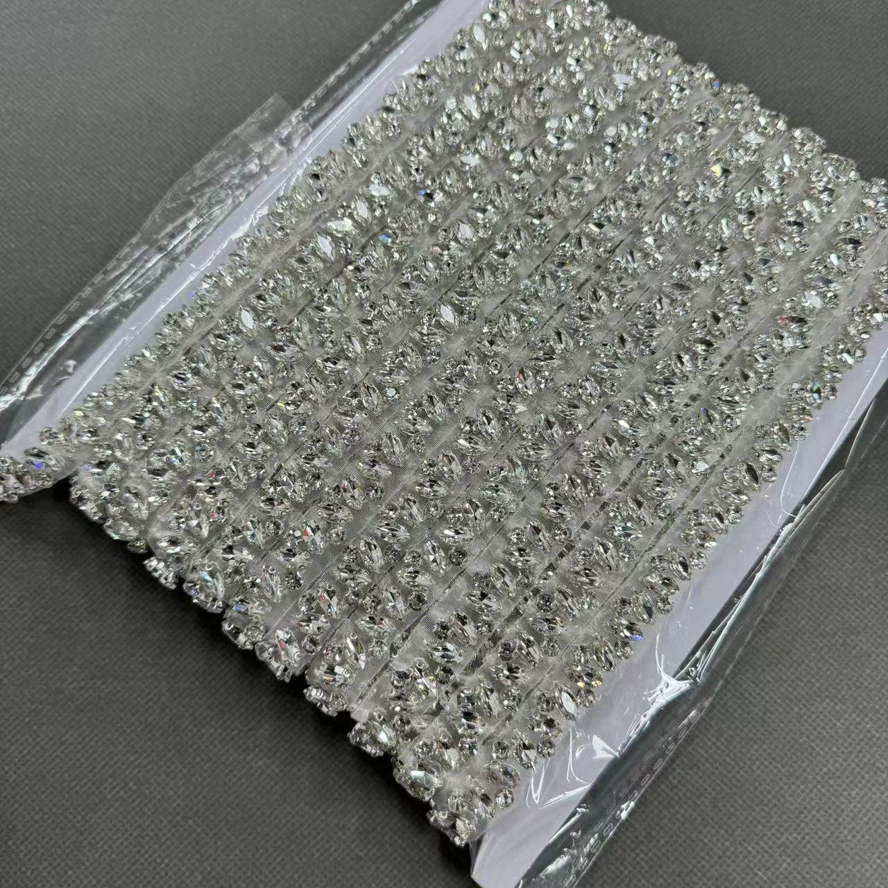 ZSY Bridal silver rhinestone applique trim rose gold beaded crystal trim iron on for wedding dress