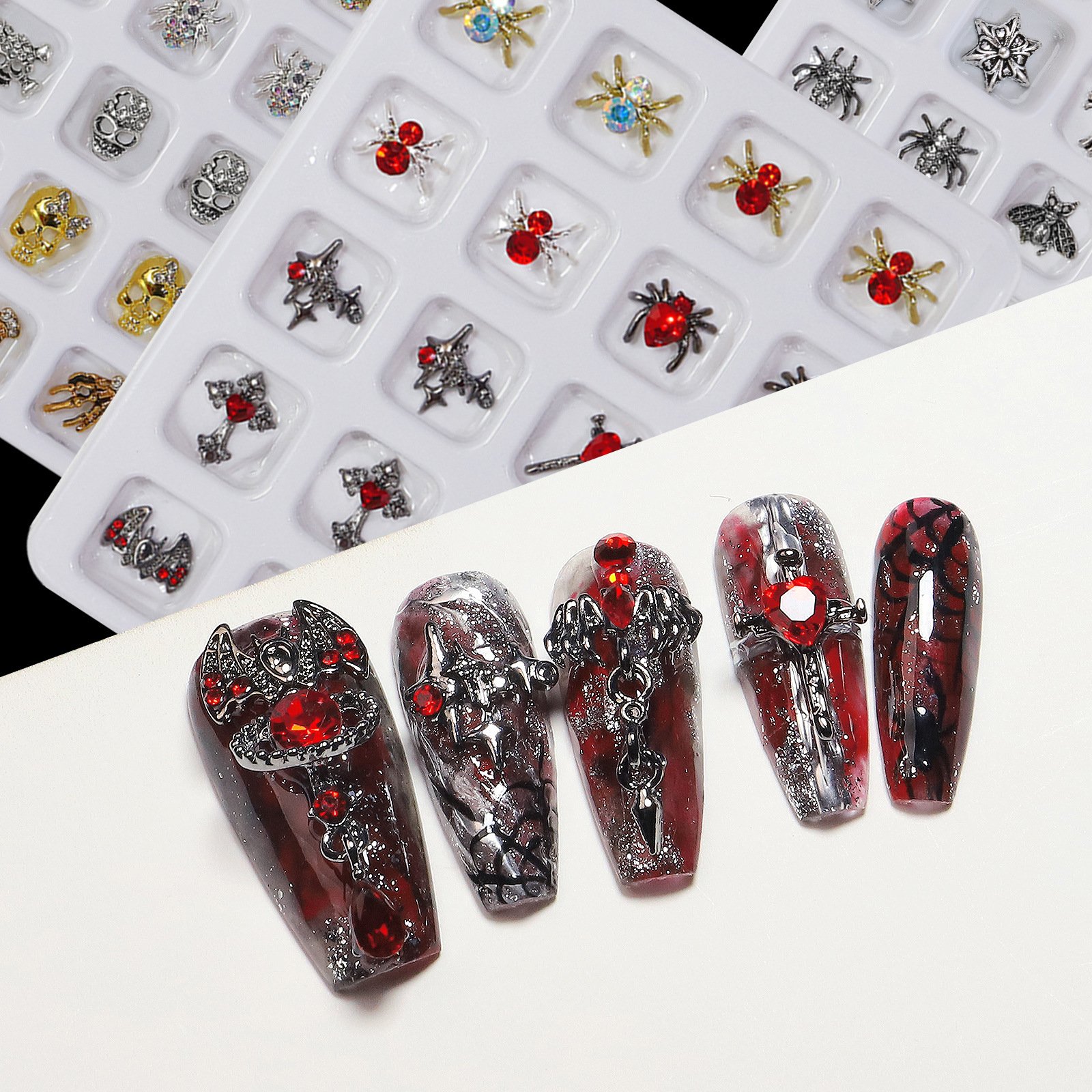 20pcs/box Halloween Nail Art Charms Rhinestones Mixed Styles Gem Metal Alloy Christmas Jewelry Shiny Nail Decorations