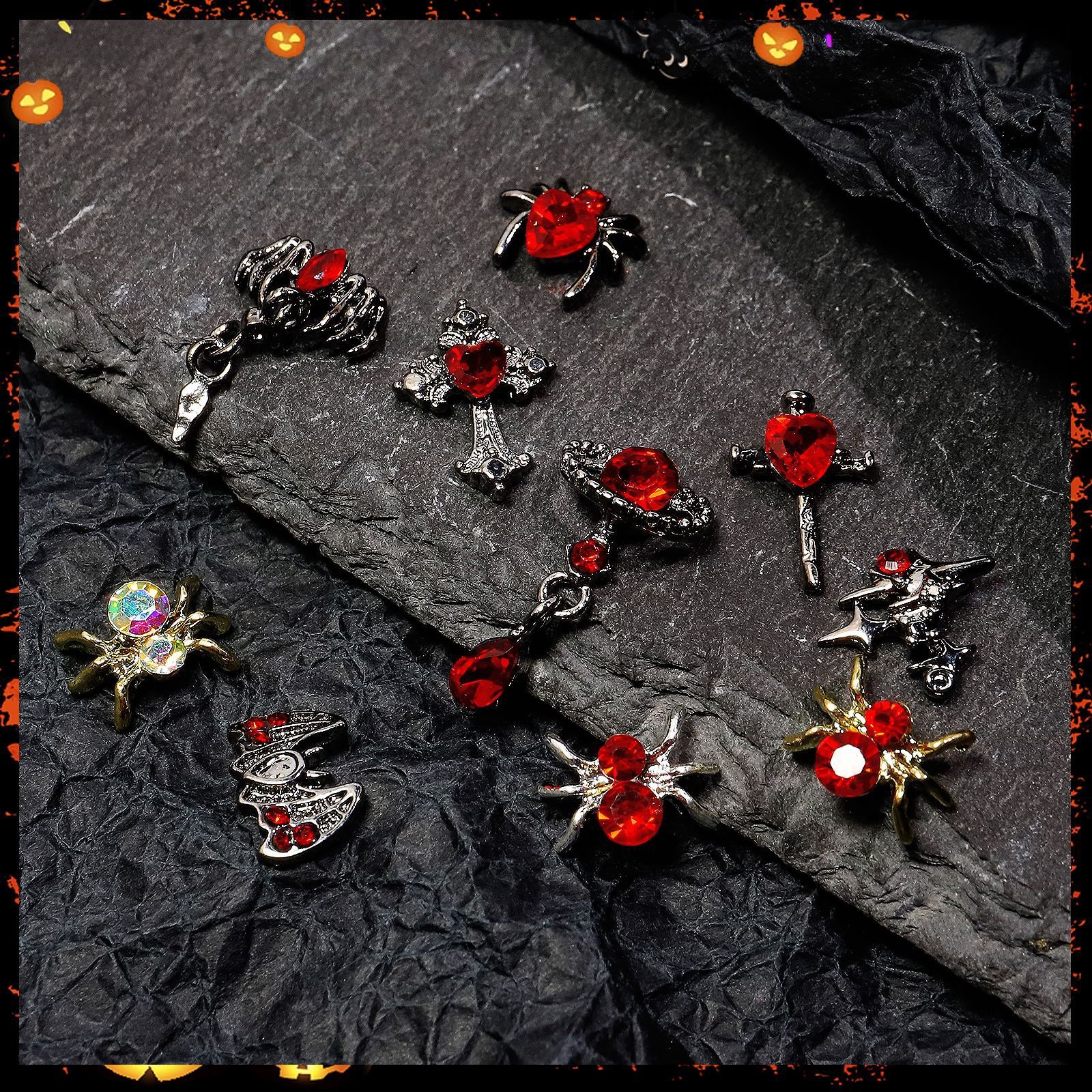 20pcs/box Halloween Nail Art Charms Rhinestones Mixed Styles Gem Metal Alloy Christmas Jewelry Shiny Nail Decorations