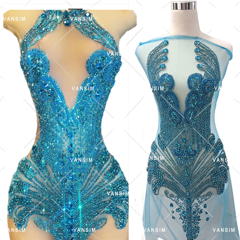silver green crystal rhinestone bodice dress applique body patch