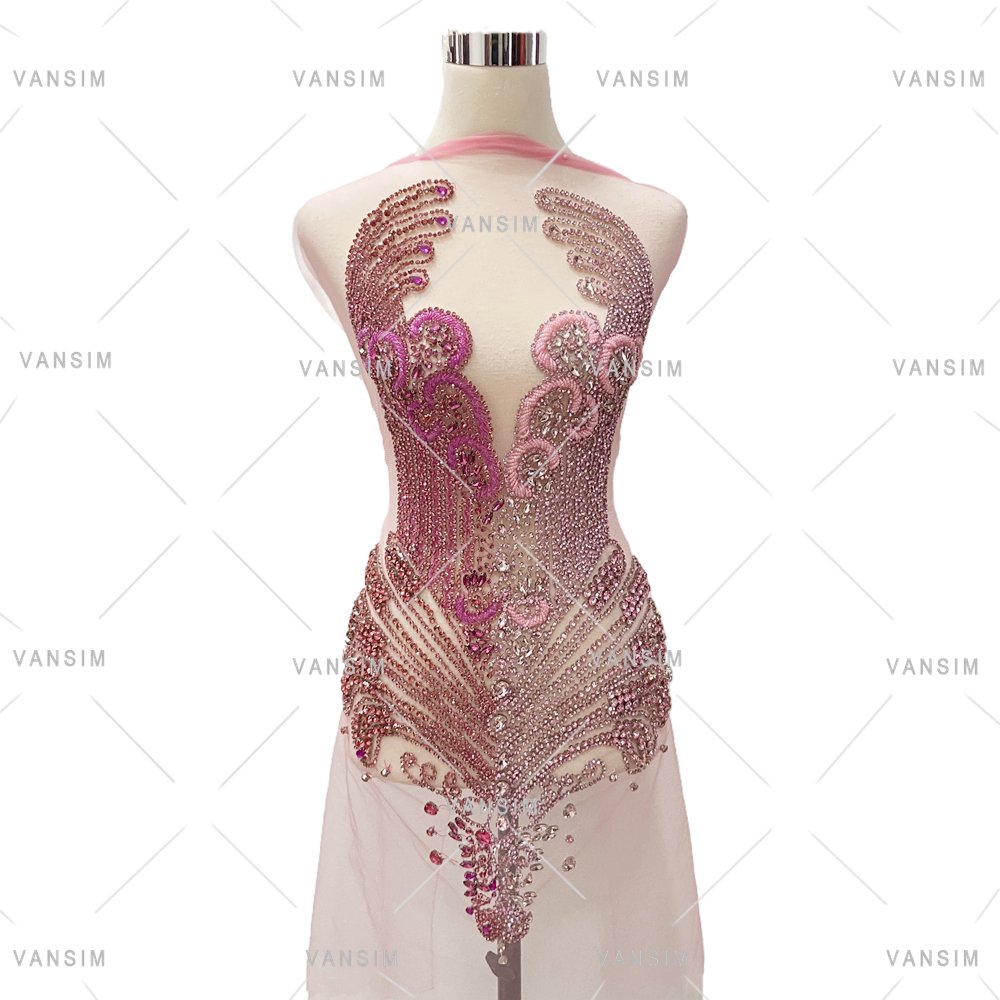 silver green crystal rhinestone bodice dress applique body patch