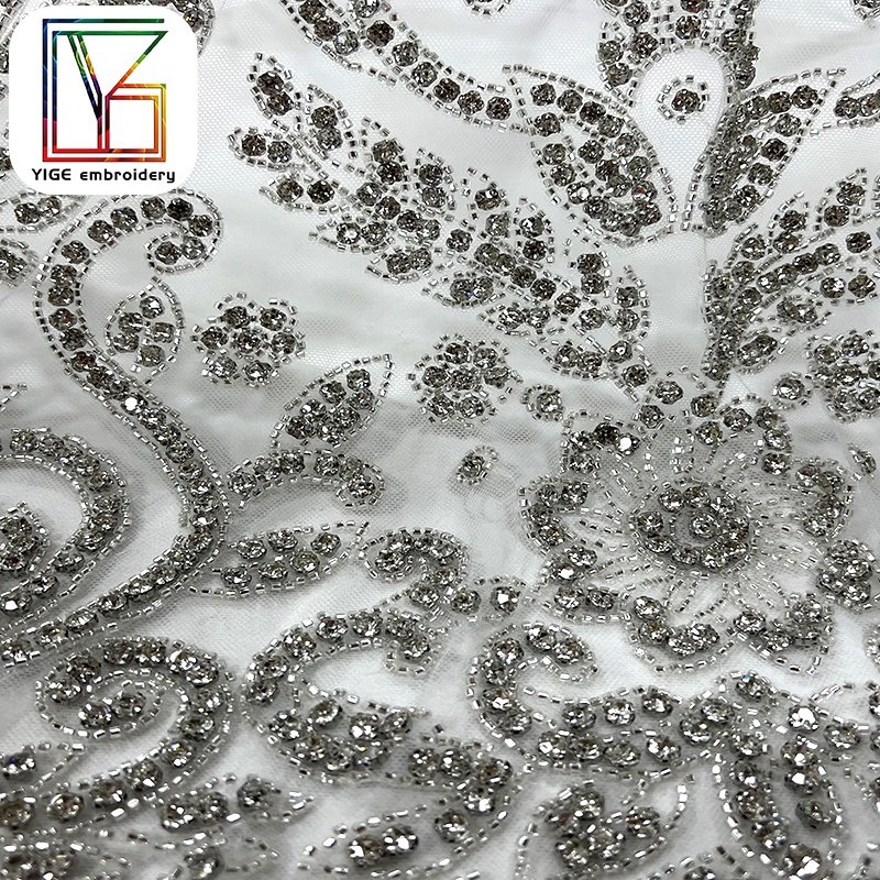 Fashion rhinestones lace stone mesh fabric Heavily Beaded embroidery tulle African bridal Dress Crystal Rhinestone Lace fabric