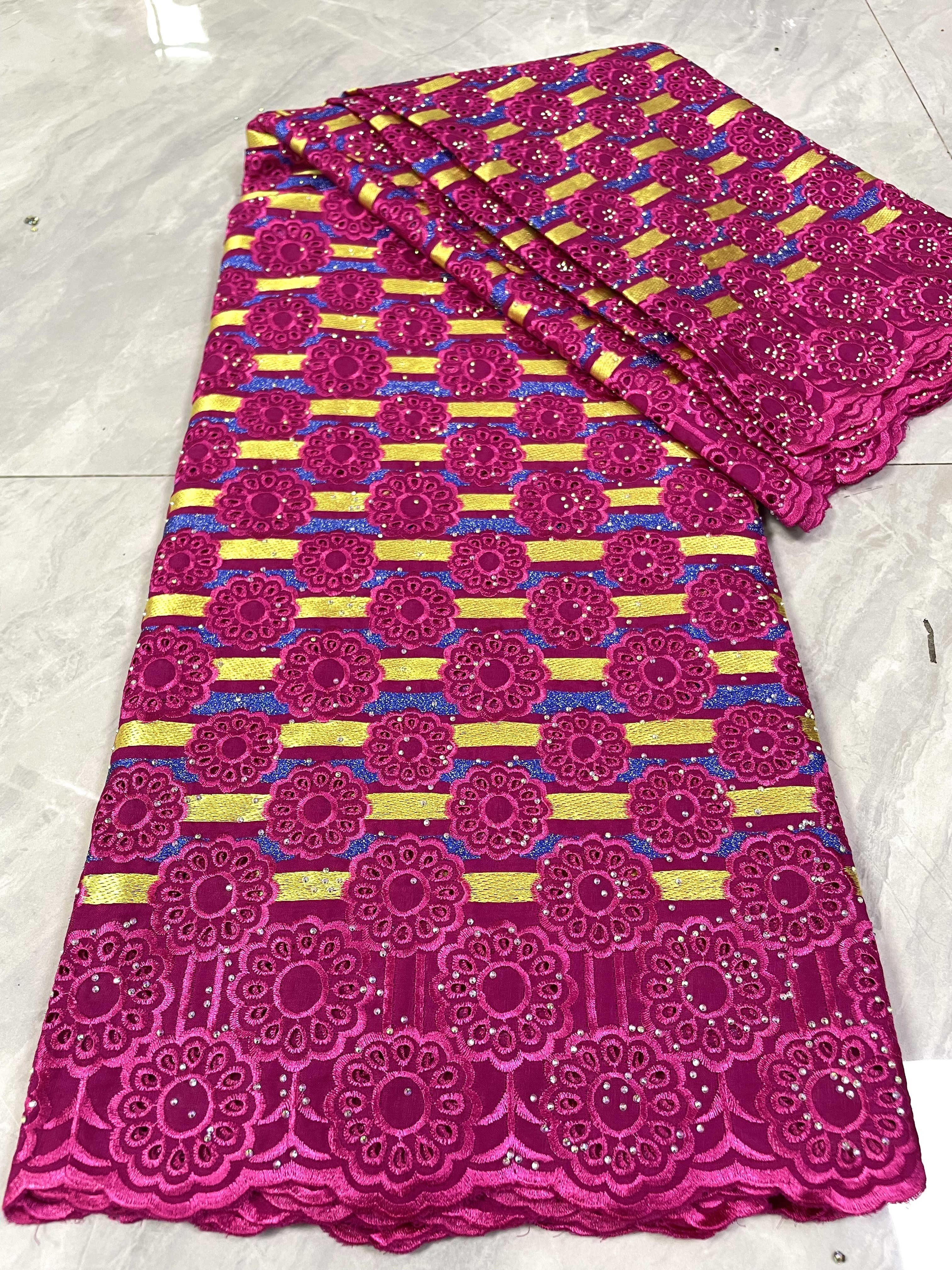 Orginal Dubai African Lace Fabric With Rhinestones 2024 High Quality Nigeria Swiss Voile Lace Fabric For Sew Party Dresses