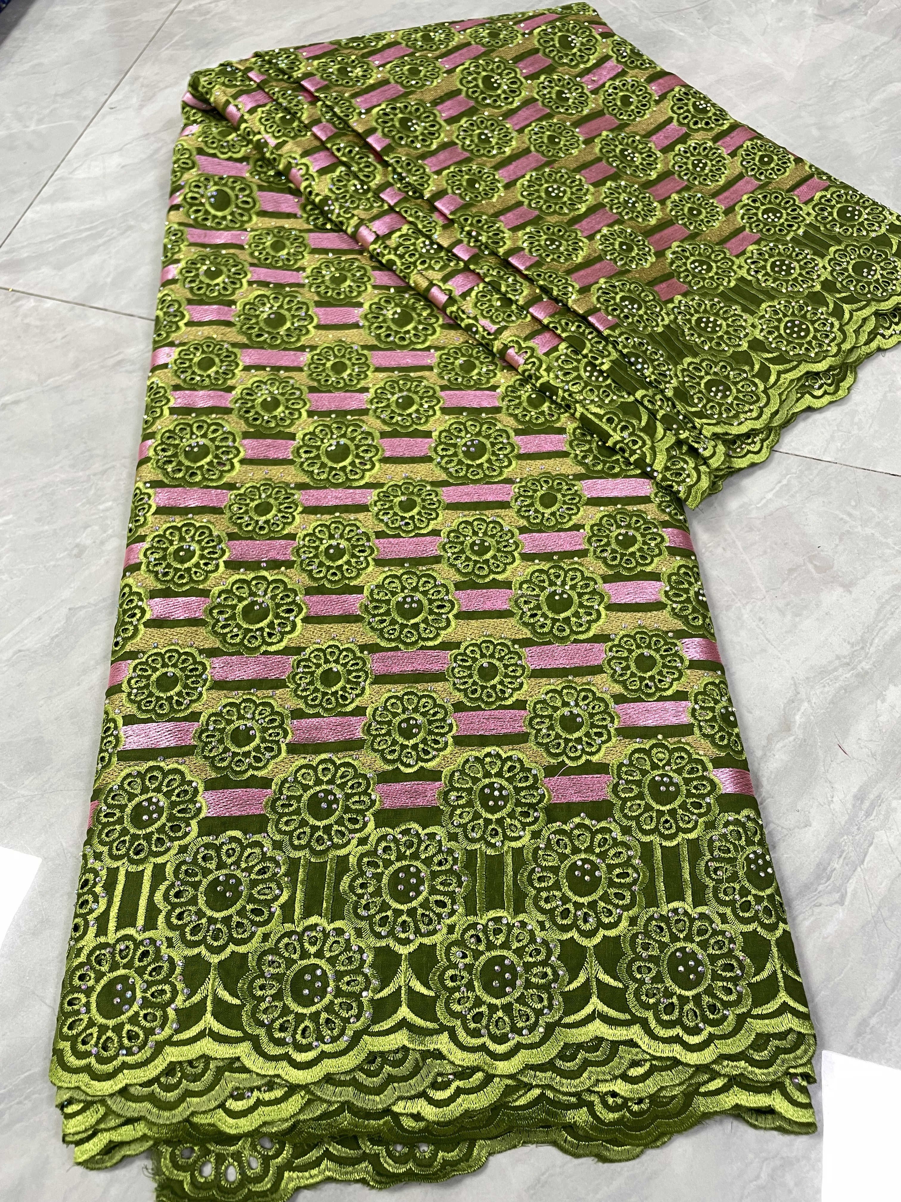 Orginal Dubai African Lace Fabric With Rhinestones 2024 High Quality Nigeria Swiss Voile Lace Fabric For Sew Party Dresses