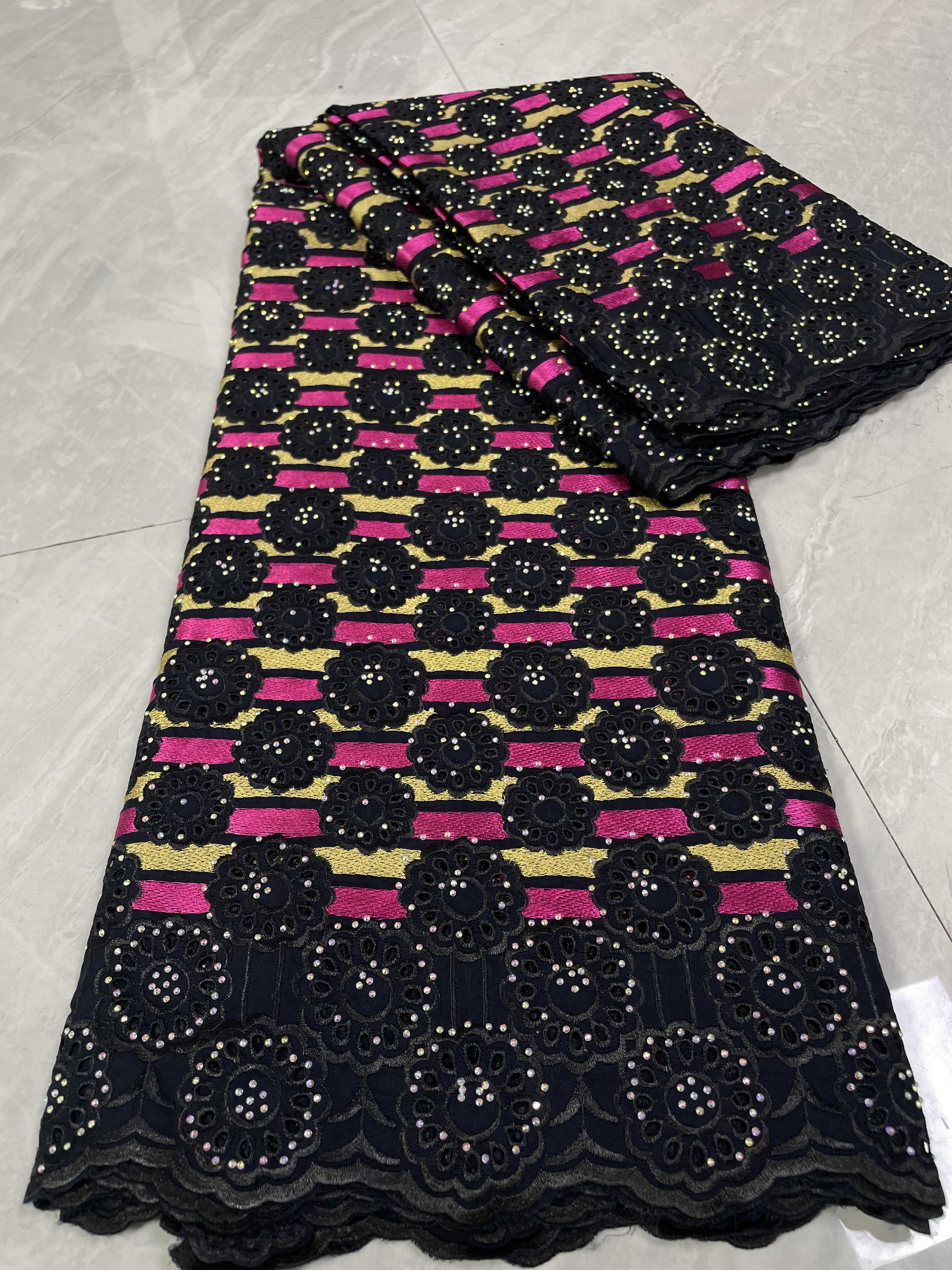 Orginal Dubai African Lace Fabric With Rhinestones 2024 High Quality Nigeria Swiss Voile Lace Fabric For Sew Party Dresses