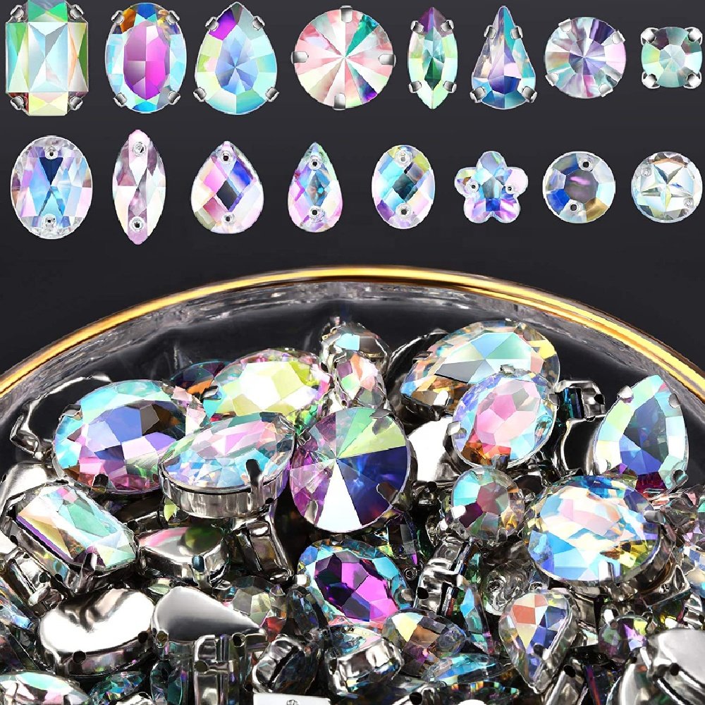 Rhinestones Flat Back Glass Crystal Drop Around Acrylic AB Diamond Sew On Rhinestone With Claw