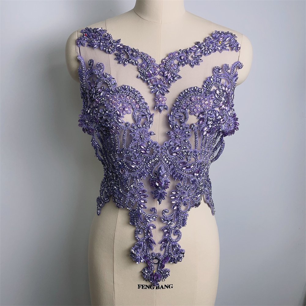 many color in stock handmade Sew on Rhinestone Bodice patches appliques sew on for wedding party