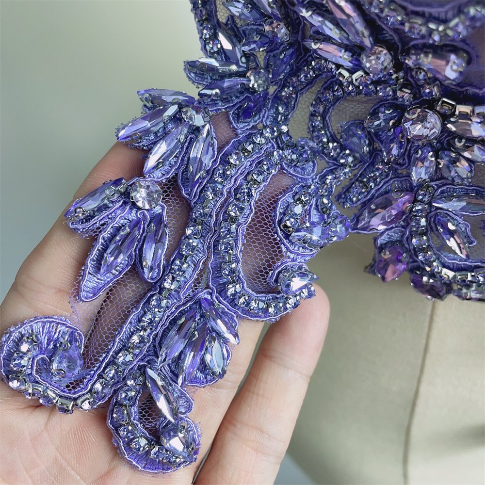 many color in stock handmade Sew on Rhinestone Bodice patches appliques sew on for wedding party