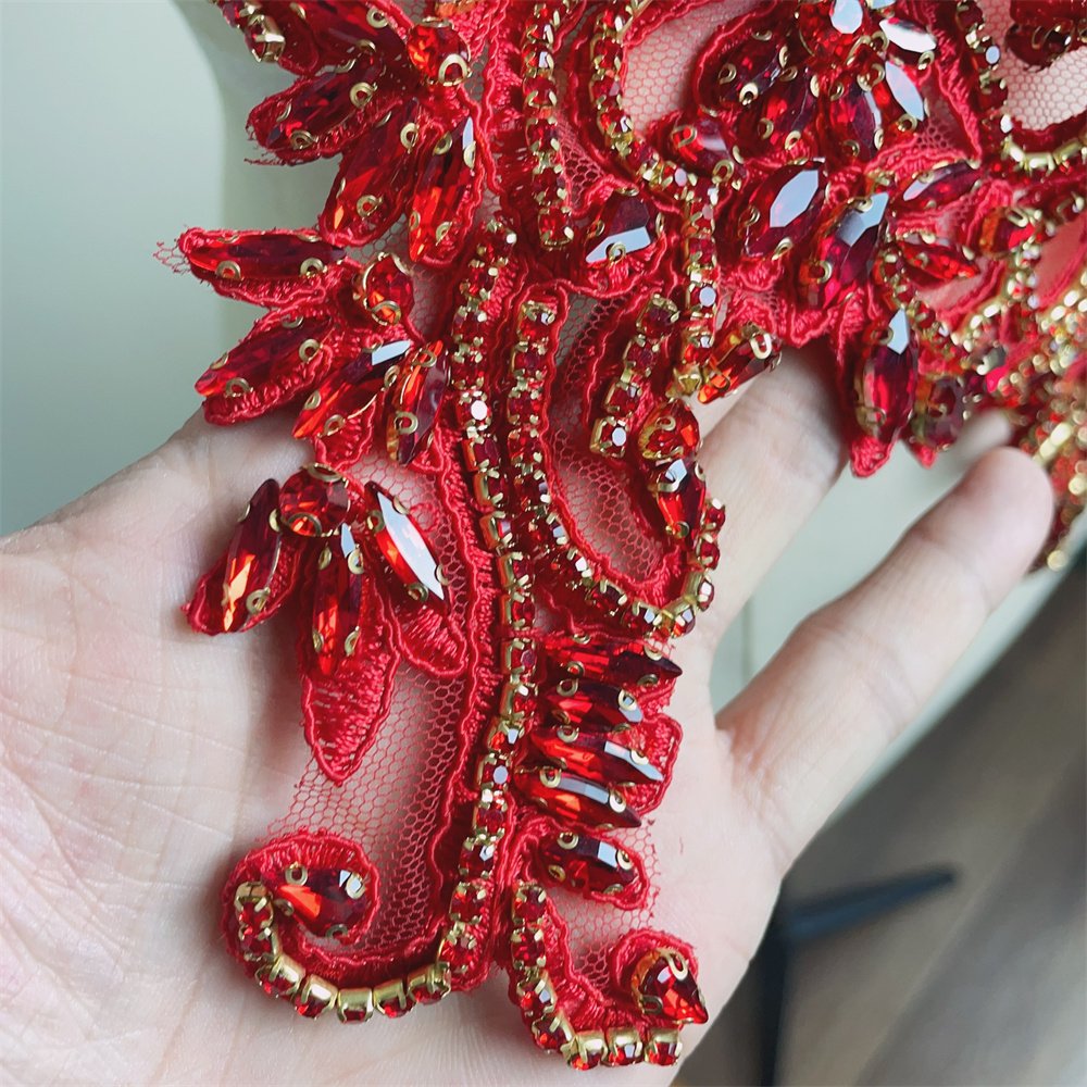 many color in stock handmade Sew on Rhinestone Bodice patches appliques sew on for wedding party